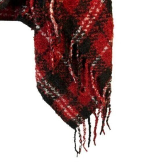 Black & Red Plaid Fringed Poncho One Size Fits Small Medium - Picture 4 of 6